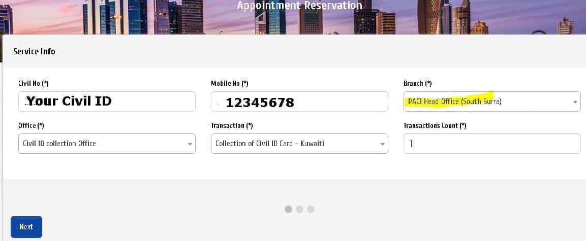 PACI online appointment, Civil ID Reservation System, Kuwait PACI appointment 2