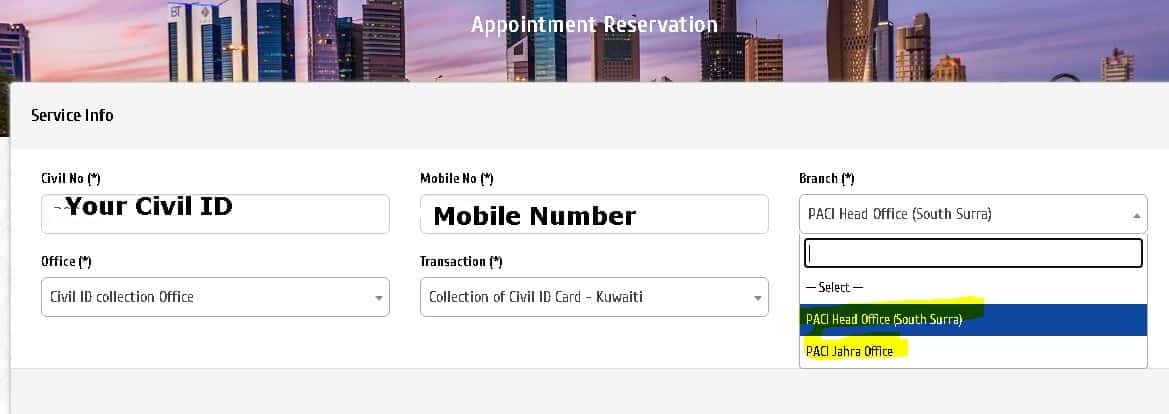 PACI online appointment, Civil ID Reservation System, Kuwait PACI appointment 1