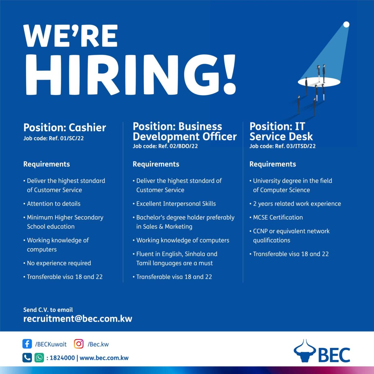 Multiple Jobs in BEC Bank Kuwait, Latest Jobs IT, Cashier, BDO