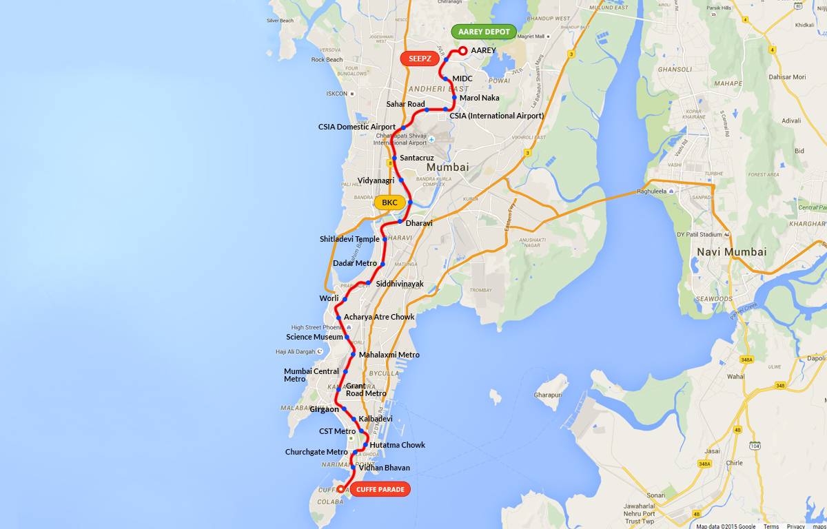 Mumbai Metro Line 8 Route, Metro Train Gold Line 8, (CSMIA Airport Mumbai - NMIA Navi Mumbai) 1